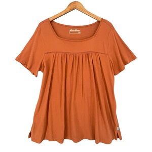 Eddie Bauer Square Neck Pleated Top 100% Cotton Drapey Fit Size Large